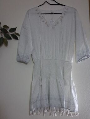 Girls White Tassel Hem Boho Dress